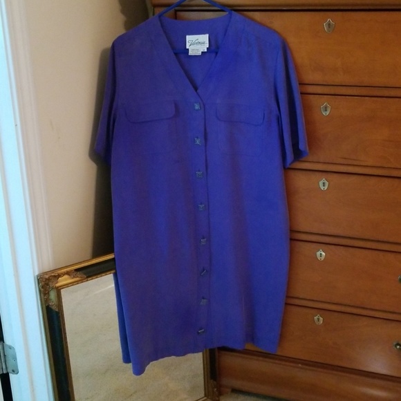Blue button front 100% silk dress - Picture 1 of 3